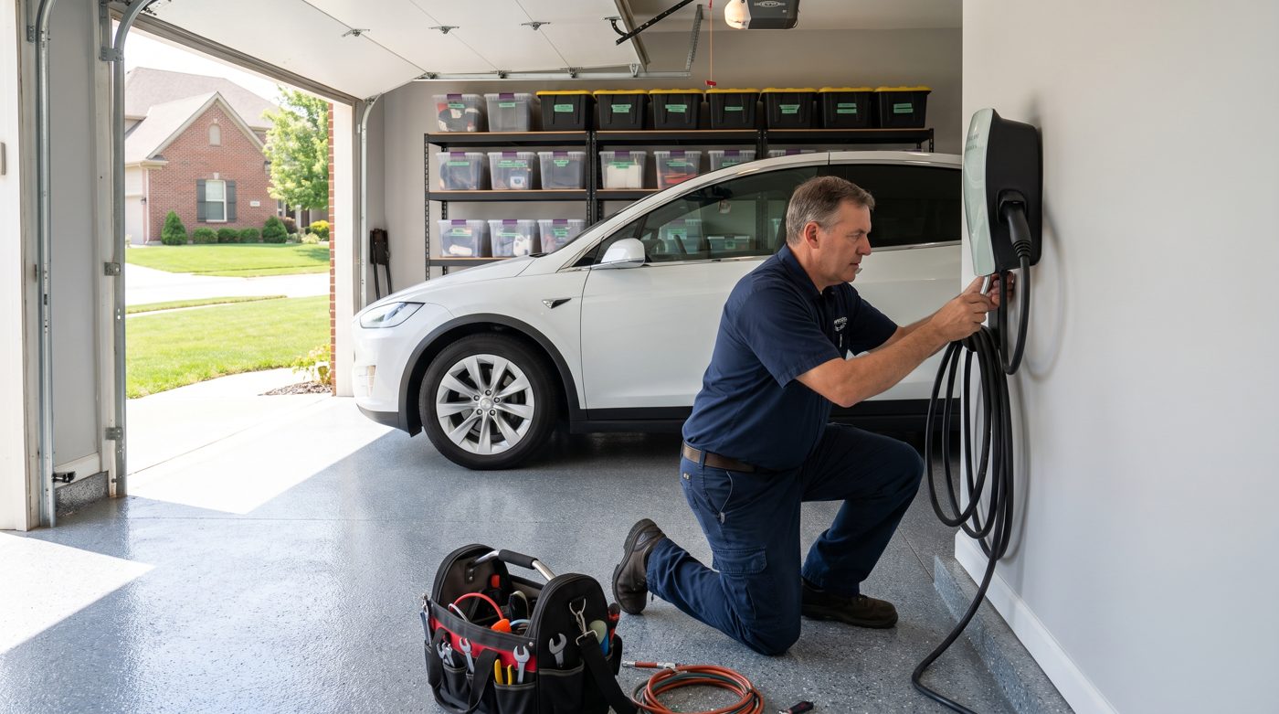EV charger installation in a Kansas City garage