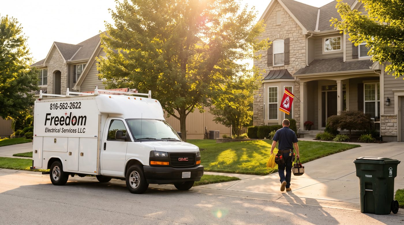 Freedom Electrical service van in a Kansas City neighborhood